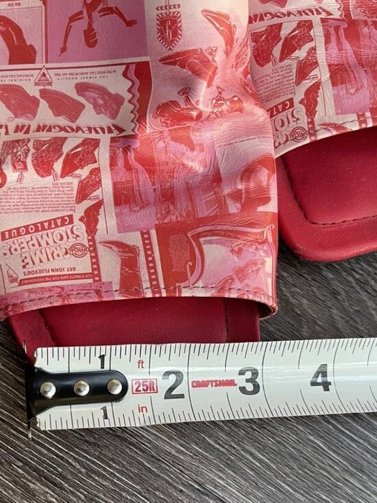 Copacabana - Newsprint Pink/Red | Comfy Flat Slingback  John Fluevog Beaches Copacabana Comfy Flat Slingback Sandals Pink Red Sz 10